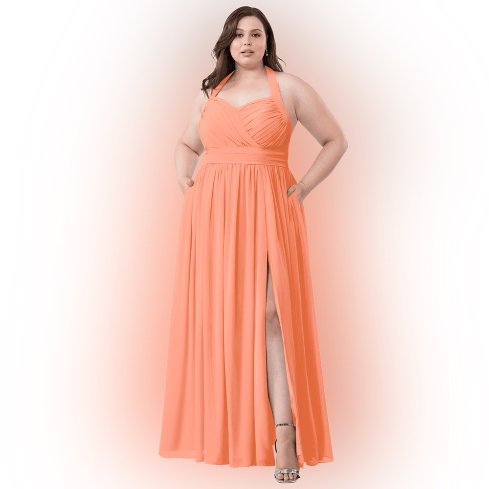 Azazie Bridesmaid Halter with pockets - Veronica in Sunset (orange/peach) Color